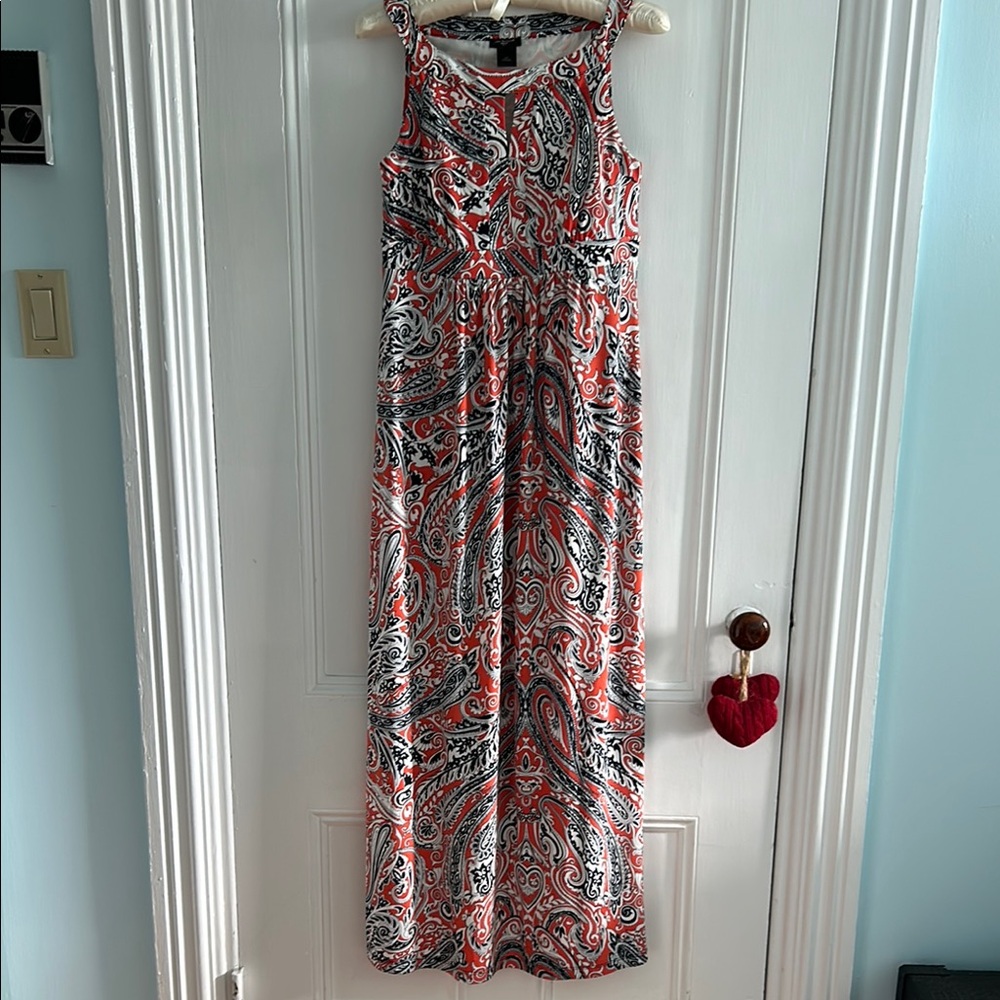 Ann Taylor Paisley Maxi Dress - Orange, Navy, White